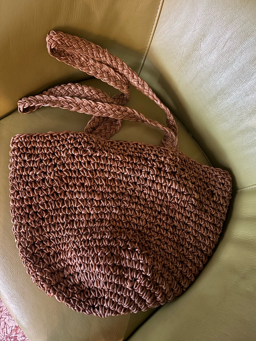 Jacqueline Ferrar Vintage Corn Husk Straw Handbag Boho Woven Beach Tote Brown